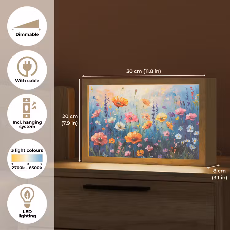 Bloemen - Natuur - Waterverf - Kunst Light Box met kabel (Tafellamp) klein -USP_EN