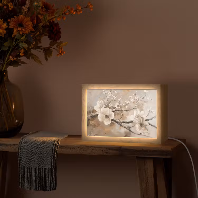 Bloemen - Natuur - Wit - Bloesem - Abstract Light Box met kabel (Tafellamp) klein -sfeer4