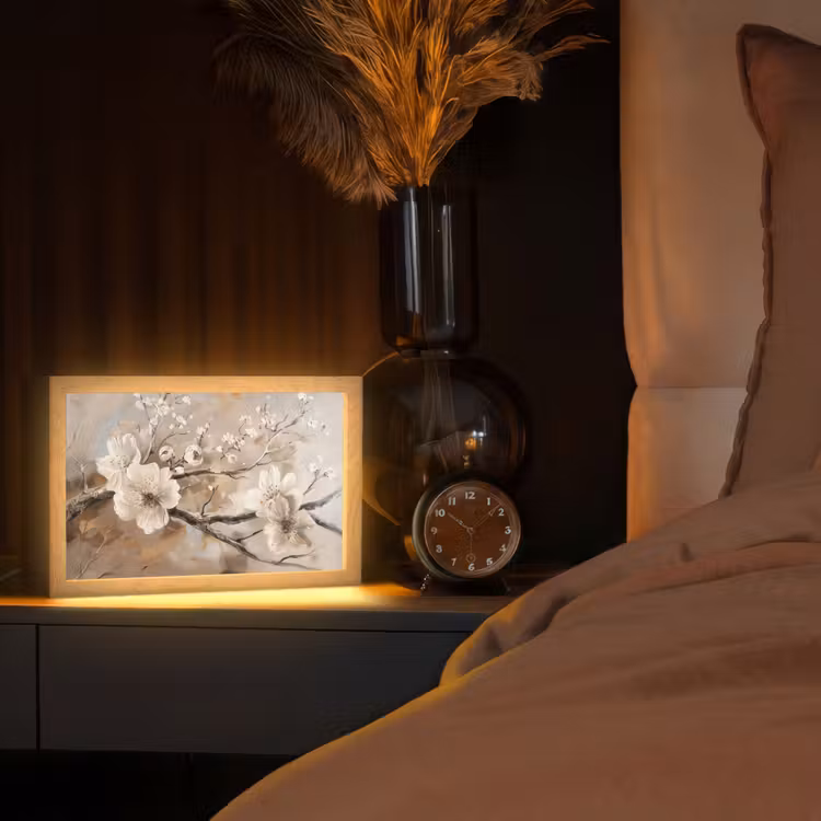 Bloemen - Natuur - Wit - Bloesem - Abstract Light Box met kabel (Tafellamp) klein -sfeer1