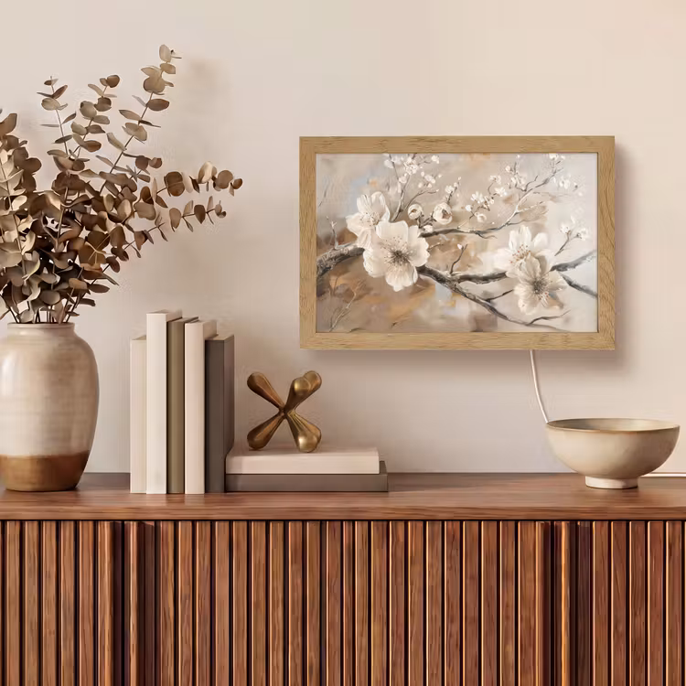 Bloemen - Natuur - Wit - Bloesem - Abstract Light Box met kabel (Tafellamp) klein -sfeer2