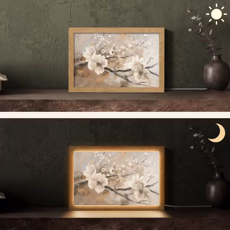 Bloemen - Natuur - Wit - Bloesem - Abstract Light Box met kabel (Tafellamp) klein -sfeer3