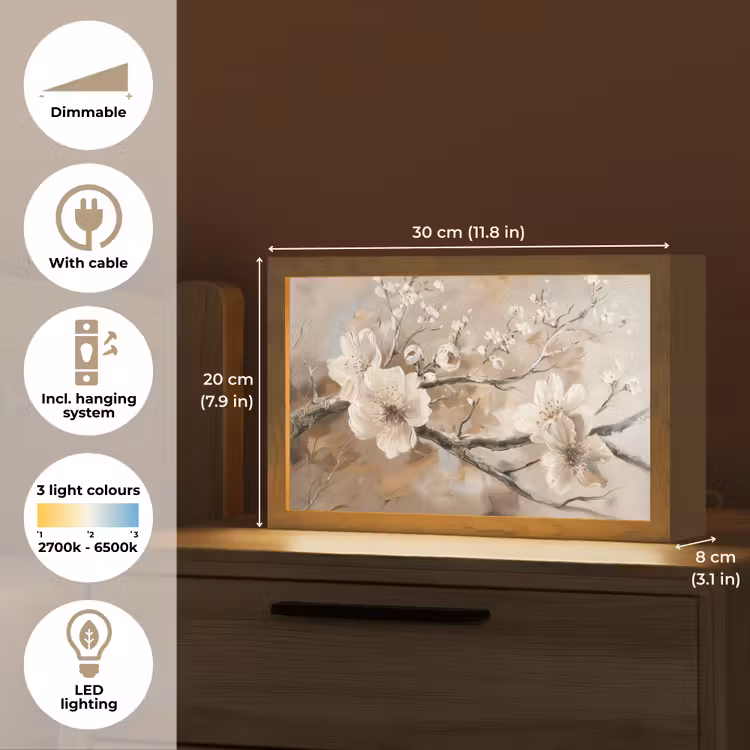 Bloemen - Natuur - Wit - Bloesem - Abstract Light Box met kabel (Tafellamp) klein -USP_EN
