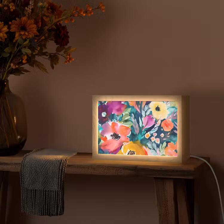 Bloemen - Olieverf - Kunst - Natuur Light Box met kabel (Tafellamp) klein -sfeer4