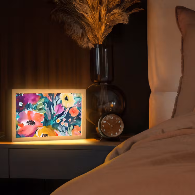 Bloemen - Olieverf - Kunst - Natuur Light Box met kabel (Tafellamp) klein -sfeer1