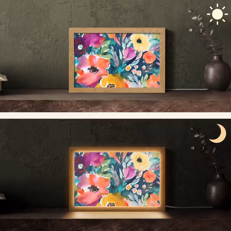 Bloemen - Olieverf - Kunst - Natuur Light Box met kabel (Tafellamp) klein -sfeer3
