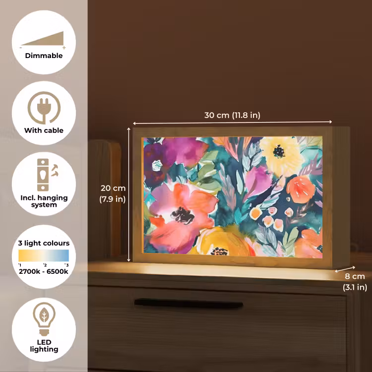 Bloemen - Olieverf - Kunst - Natuur Light Box met kabel (Tafellamp) klein -USP_EN