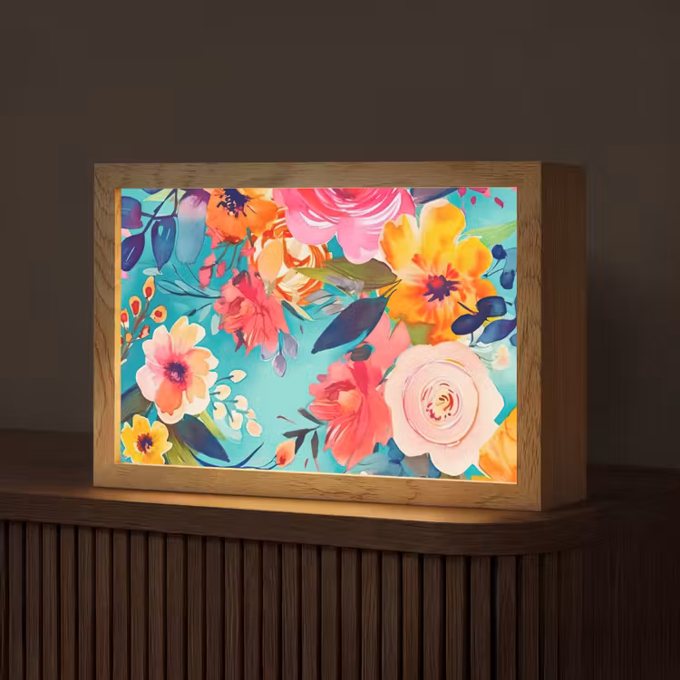 Bloemen - Olieverf - Kleurrijk - Natuur Light Box met kabel (Tafellamp) klein -z3d_website