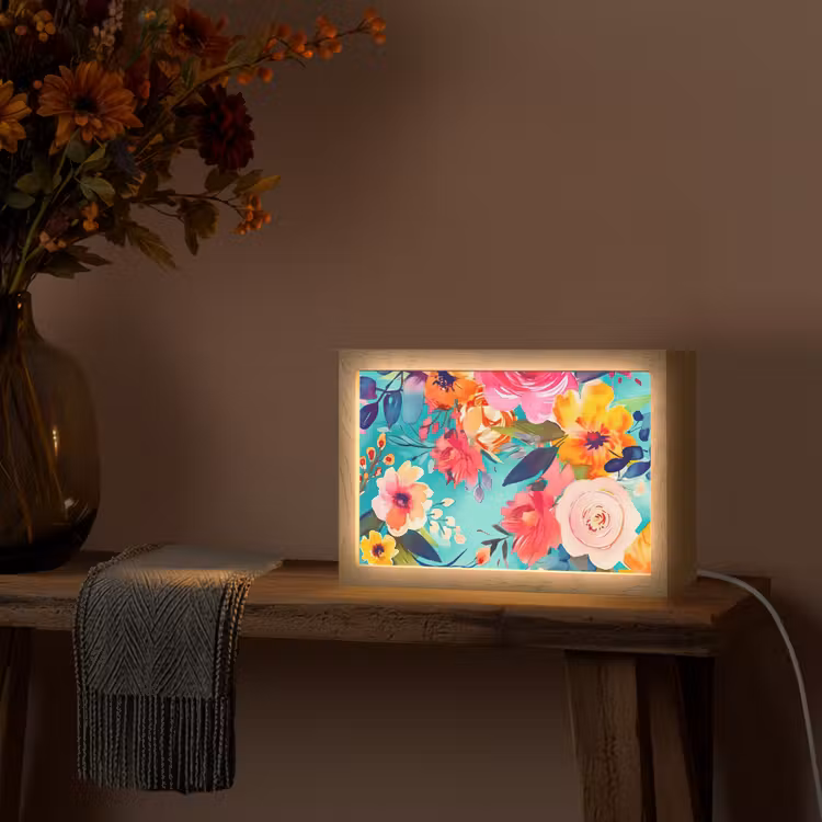 Bloemen - Olieverf - Kleurrijk - Natuur Light Box met kabel (Tafellamp) klein -sfeer4