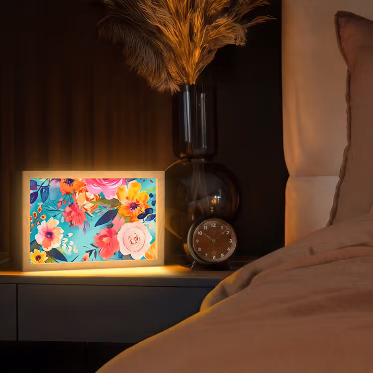 Bloemen - Olieverf - Kleurrijk - Natuur Light Box met kabel (Tafellamp) klein -sfeer1