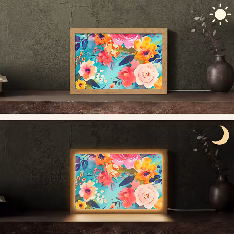 Bloemen - Olieverf - Kleurrijk - Natuur Light Box met kabel (Tafellamp) klein -sfeer3