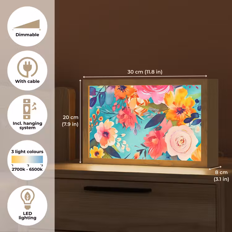 Bloemen - Olieverf - Kleurrijk - Natuur Light Box met kabel (Tafellamp) klein -USP_EN