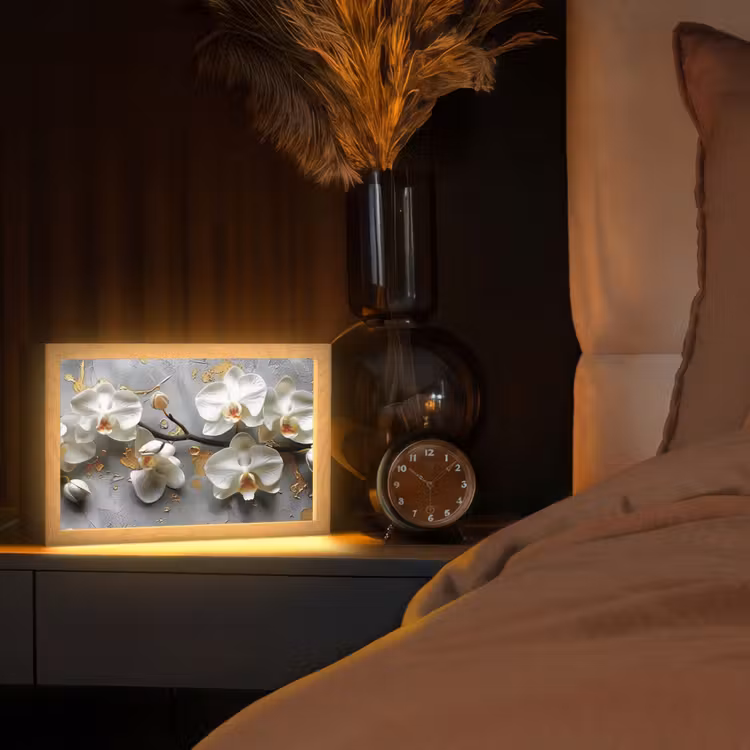 Bloemen - Orchidee - Abstract - Modern Light Box met kabel (Tafellamp) klein -sfeer1