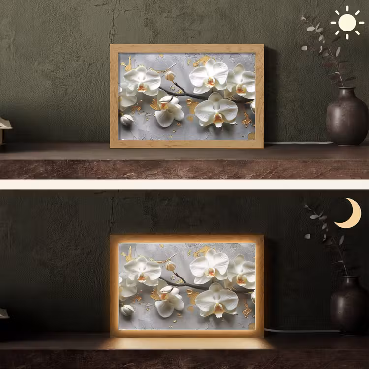 Bloemen - Orchidee - Abstract - Modern Light Box met kabel (Tafellamp) klein -sfeer3
