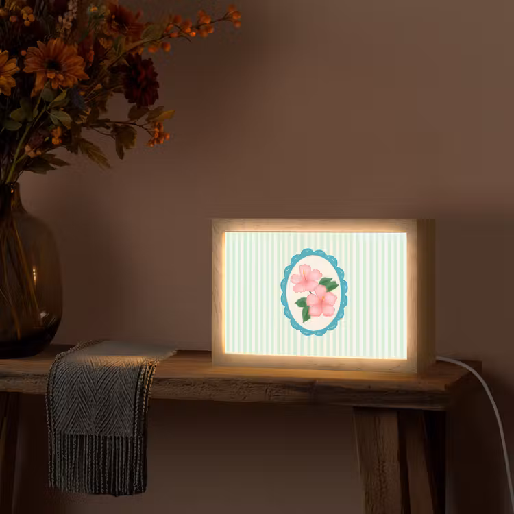 Bloemen - Ovaal - Strepen - Groen Light Box met kabel (Tafellamp) klein -sfeer4