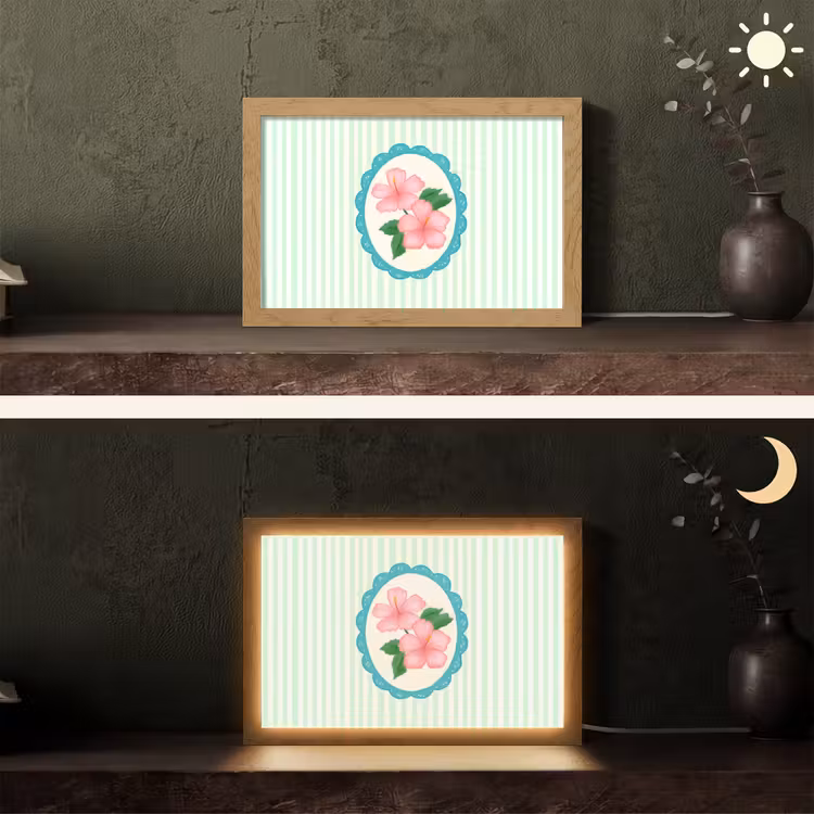 Bloemen - Ovaal - Strepen - Groen Light Box met kabel (Tafellamp) klein -sfeer3