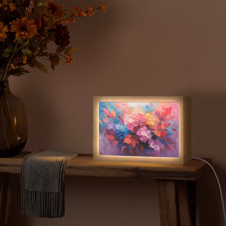 Bloemen - Verf - Abstract - Kleurrijk Light Box met kabel (Tafellamp) klein -sfeer4