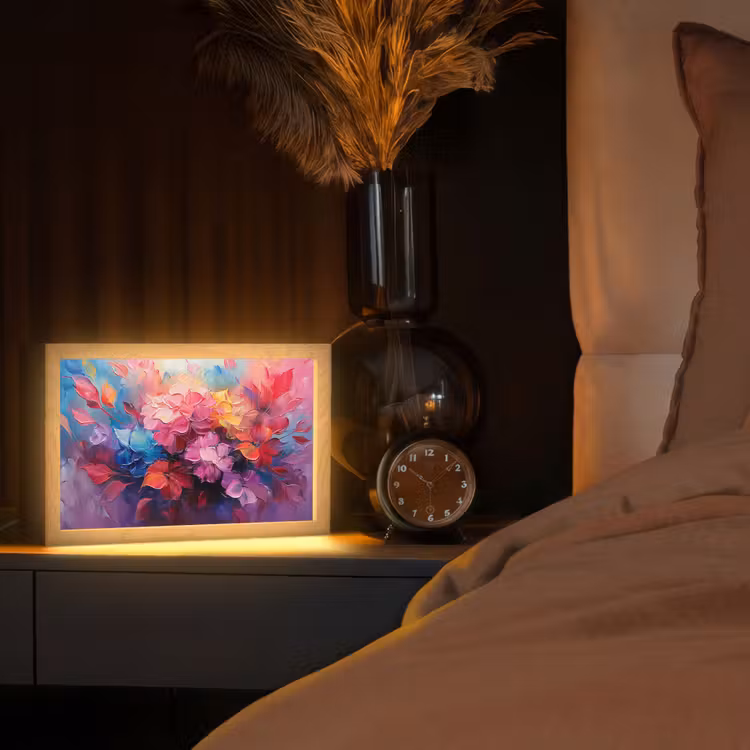 Bloemen - Verf - Abstract - Kleurrijk Light Box met kabel (Tafellamp) klein -sfeer1