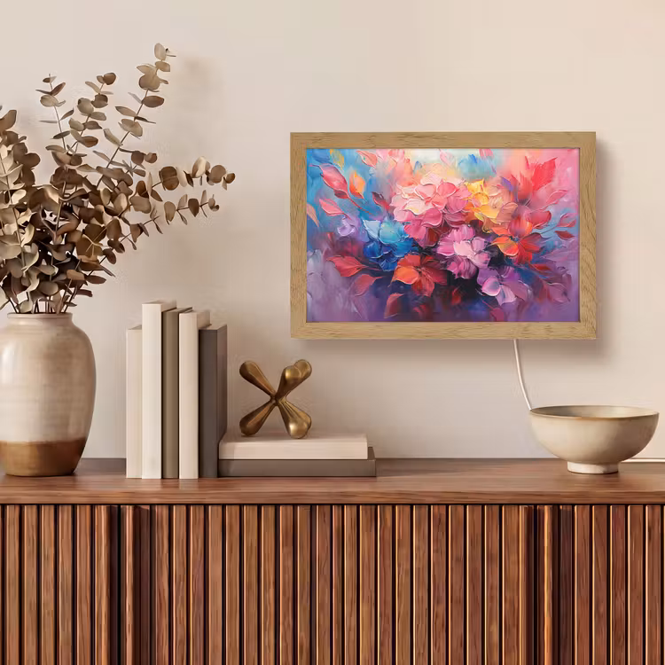 Bloemen - Verf - Abstract - Kleurrijk Light Box met kabel (Tafellamp) klein -sfeer2