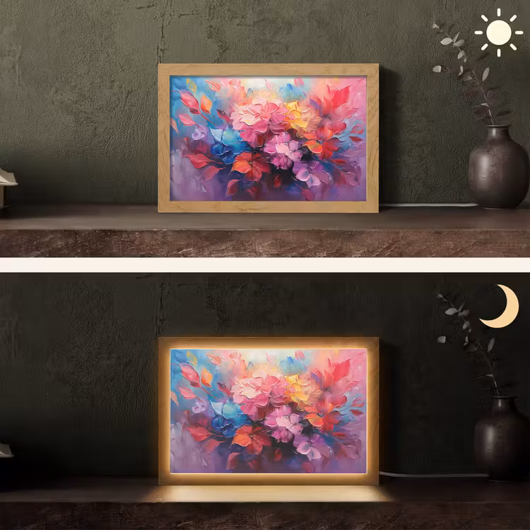 Bloemen - Verf - Abstract - Kleurrijk Light Box met kabel (Tafellamp) klein -sfeer3