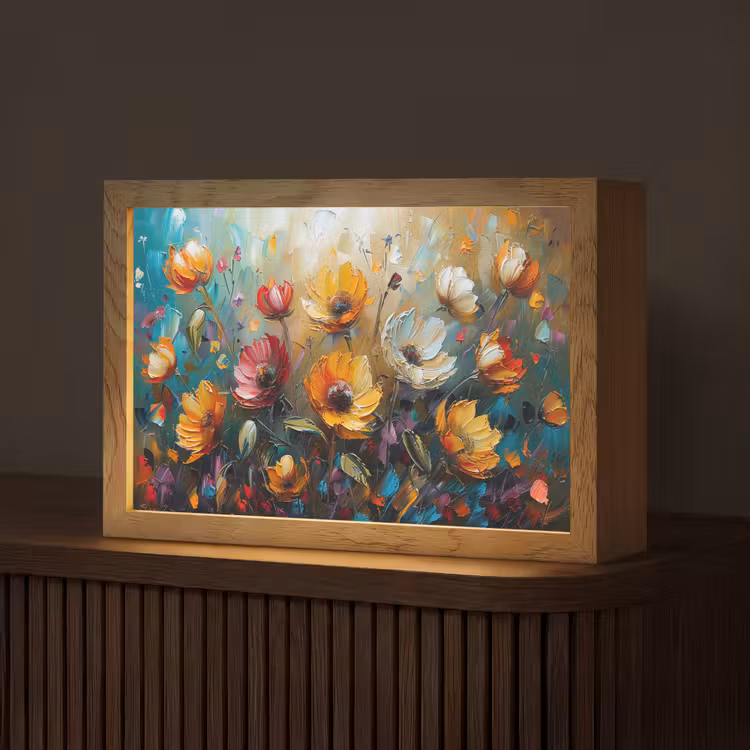 Bloemen - Verf - Kunst - Modern Light Box met kabel (Tafellamp) klein -z3d_website