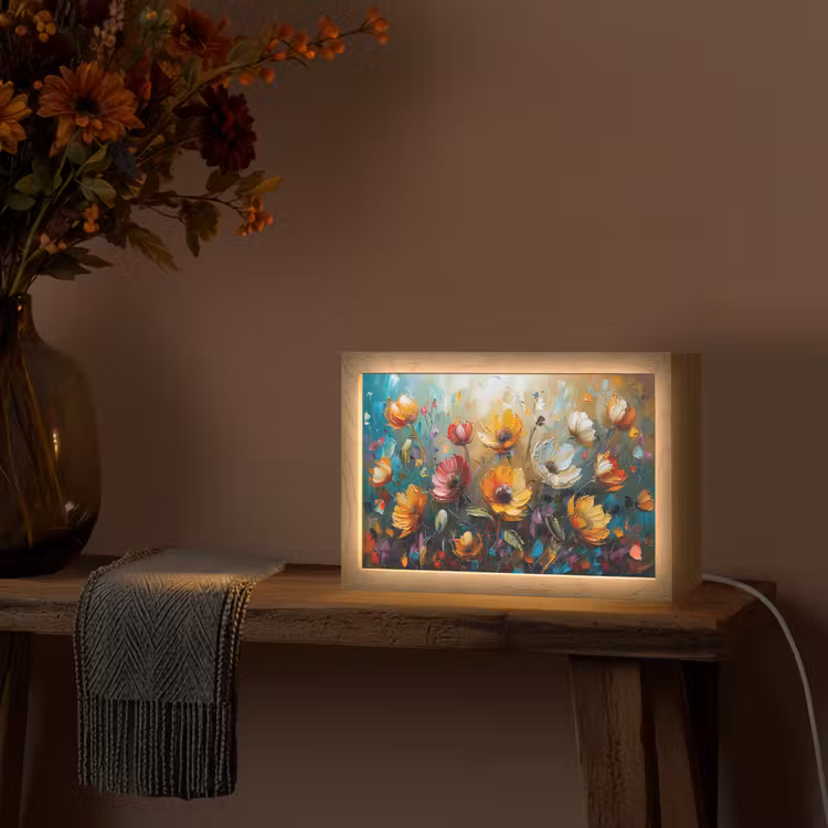 Bloemen - Verf - Kunst - Modern Light Box met kabel (Tafellamp) klein -sfeer4
