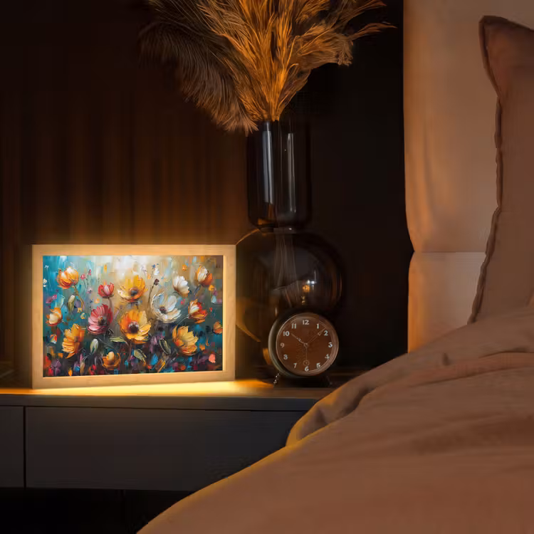 Bloemen - Verf - Kunst - Modern Light Box met kabel (Tafellamp) klein -sfeer1