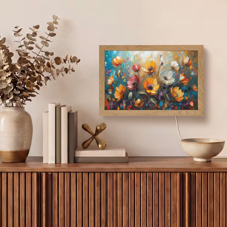 Bloemen - Verf - Kunst - Modern Light Box met kabel (Tafellamp) klein -sfeer2