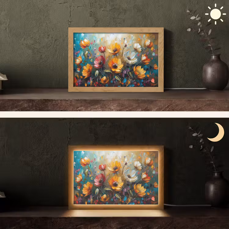 Bloemen - Verf - Kunst - Modern Light Box met kabel (Tafellamp) klein -sfeer3