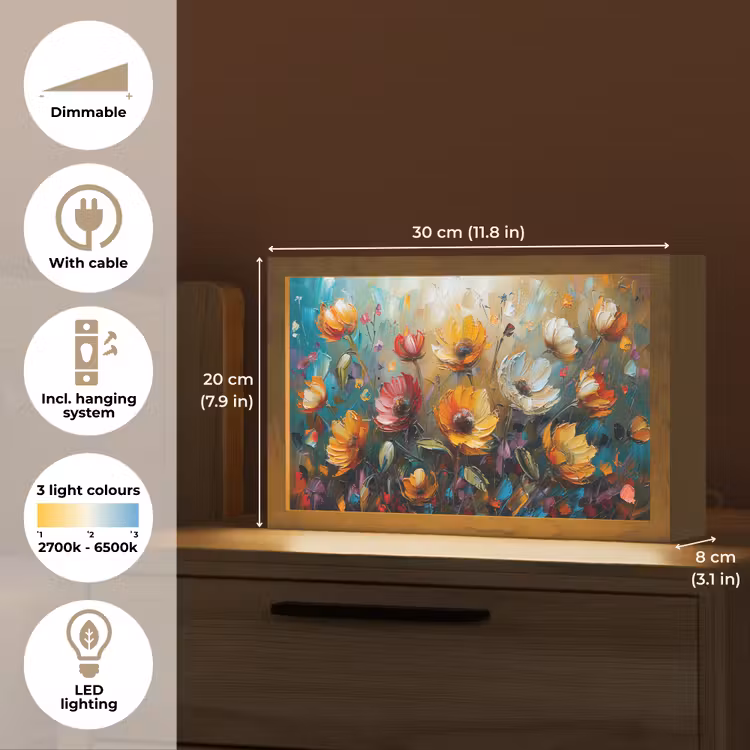 Bloemen - Verf - Kunst - Modern Light Box met kabel (Tafellamp) klein -USP_EN