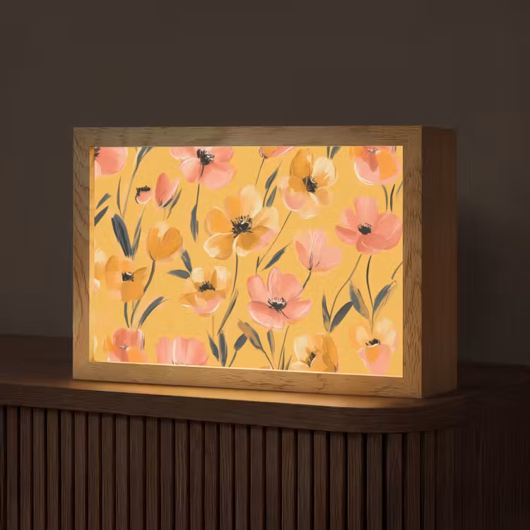 Bloemen - Geschilderd - Geel Light Box met kabel (Tafellamp) klein -z3d_website
