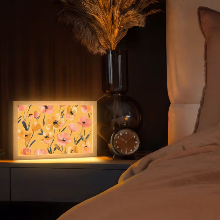 Bloemen - Geschilderd - Geel Light Box met kabel (Tafellamp) klein -sfeer1