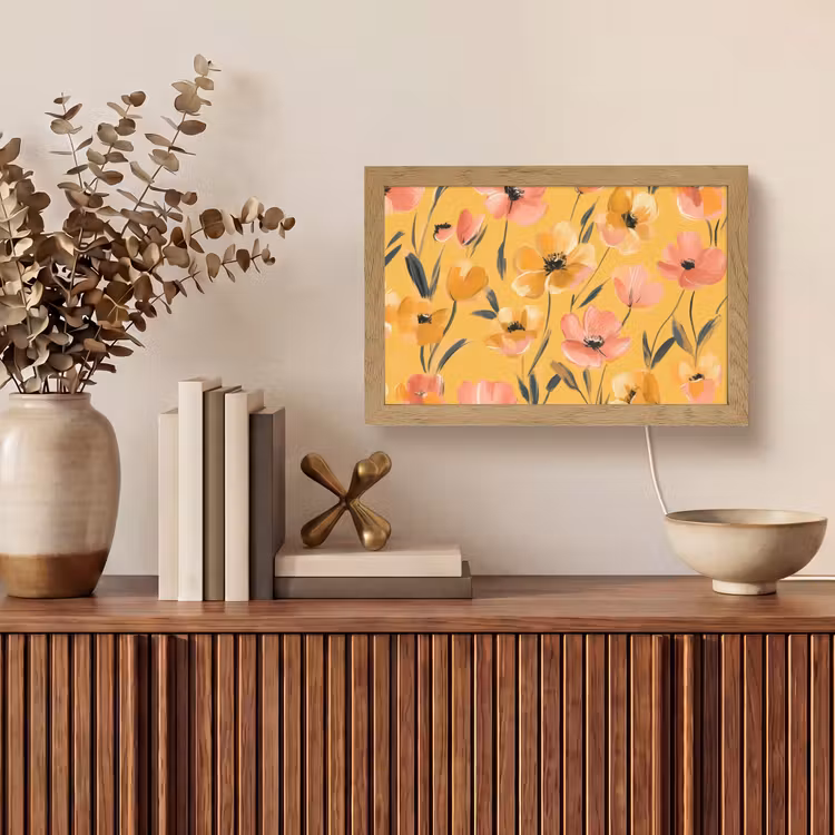 Bloemen - Geschilderd - Geel Light Box met kabel (Tafellamp) klein -sfeer2