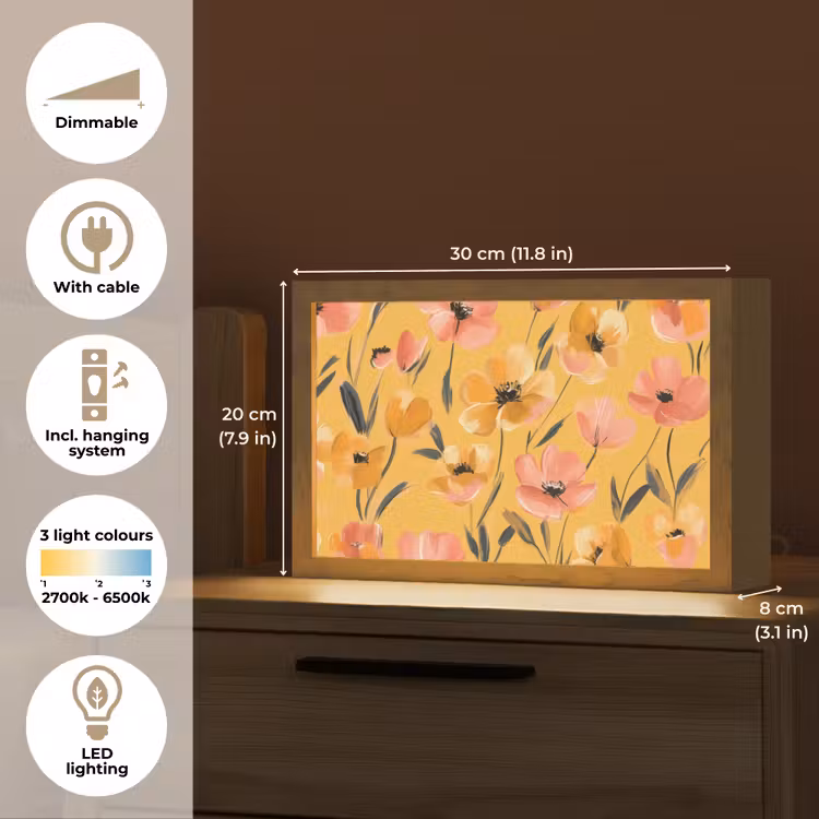Bloemen - Geschilderd - Geel Light Box met kabel (Tafellamp) klein -USP_EN