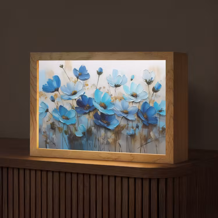 Bloemen - Schilderij - Blauw Light Box met kabel (Tafellamp) klein -z3d_website