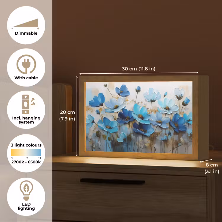 Bloemen - Schilderij - Blauw Light Box met kabel (Tafellamp) klein -USP_EN