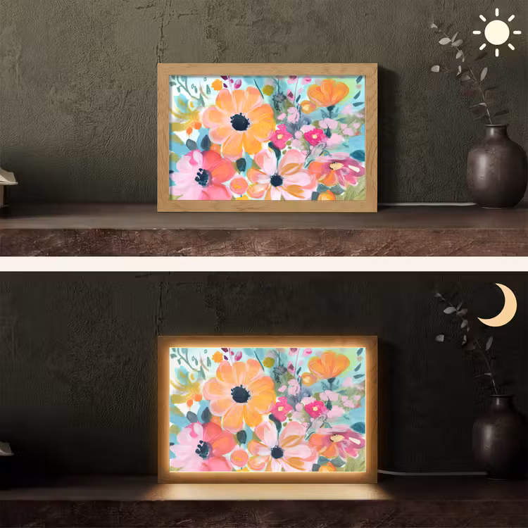 Bloemen - Schilderij - Natuur - Botanisch Light Box met kabel (Tafellamp) klein -sfeer3