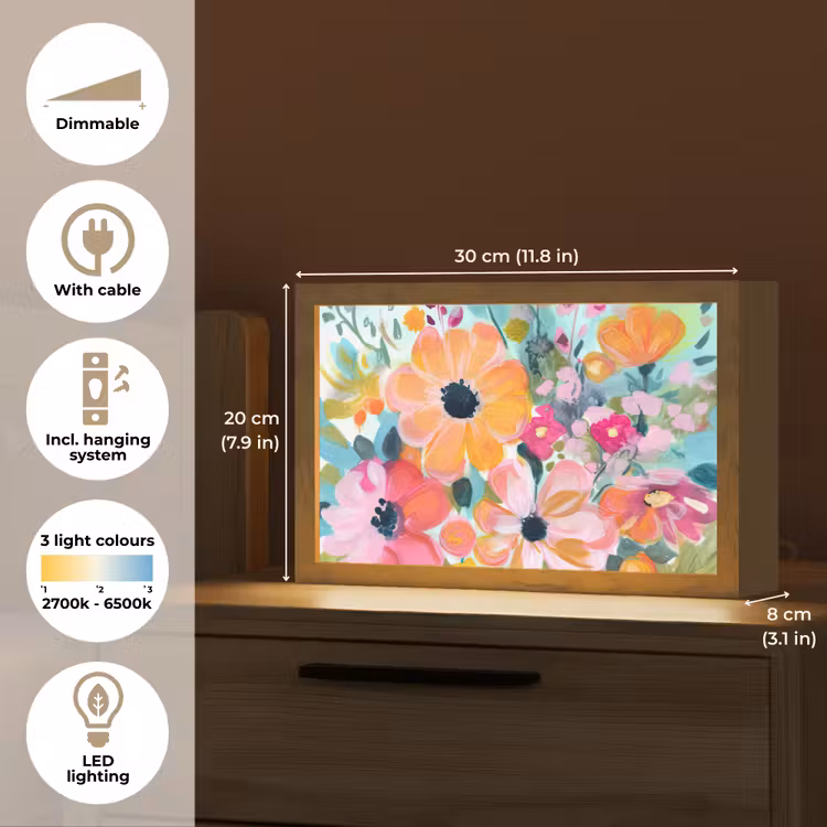 Bloemen - Schilderij - Natuur - Botanisch Light Box met kabel (Tafellamp) klein -USP_EN