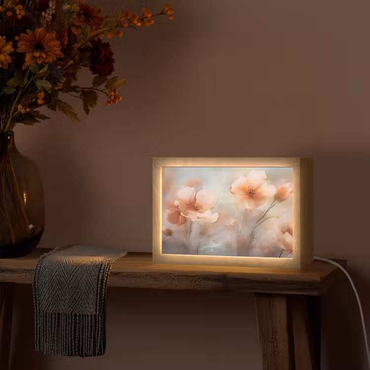 Bloemen - Pastel - Kunst - Klaprozen - Watercolor Light Box met kabel (Tafellamp) klein -sfeer4
