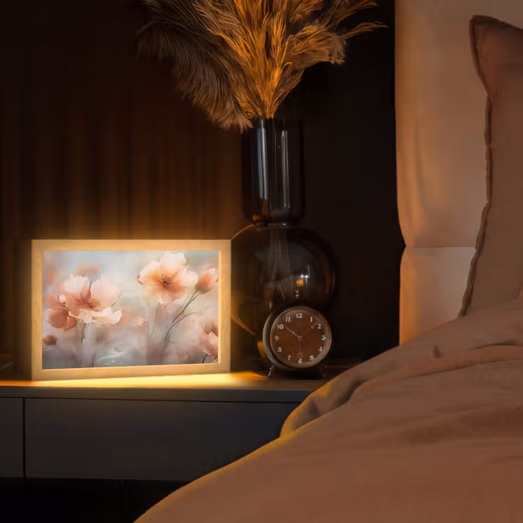 Bloemen - Pastel - Kunst - Klaprozen - Watercolor Light Box met kabel (Tafellamp) klein -sfeer1