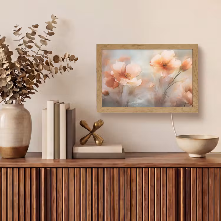 Bloemen - Pastel - Kunst - Klaprozen - Watercolor Light Box met kabel (Tafellamp) klein -sfeer2