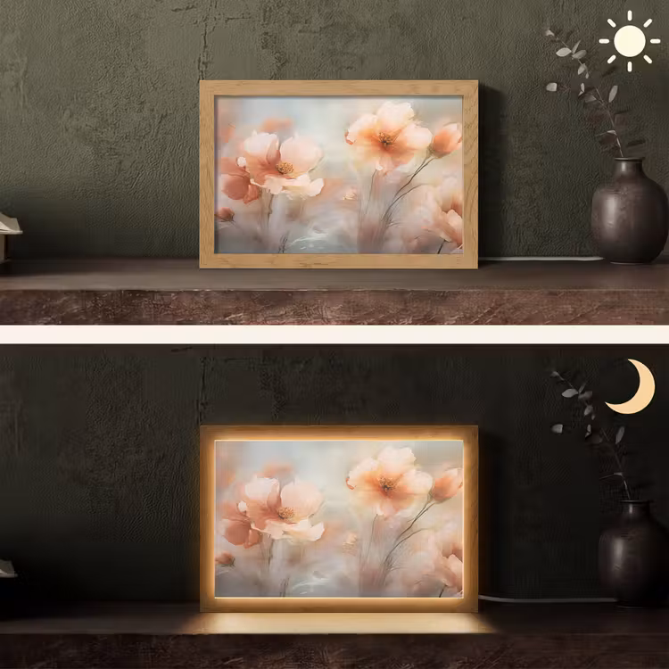 Bloemen - Pastel - Kunst - Klaprozen - Watercolor Light Box met kabel (Tafellamp) klein -sfeer3