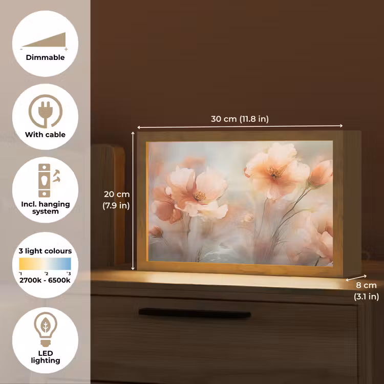 Bloemen - Pastel - Kunst - Klaprozen - Watercolor Light Box met kabel (Tafellamp) klein -USP_EN