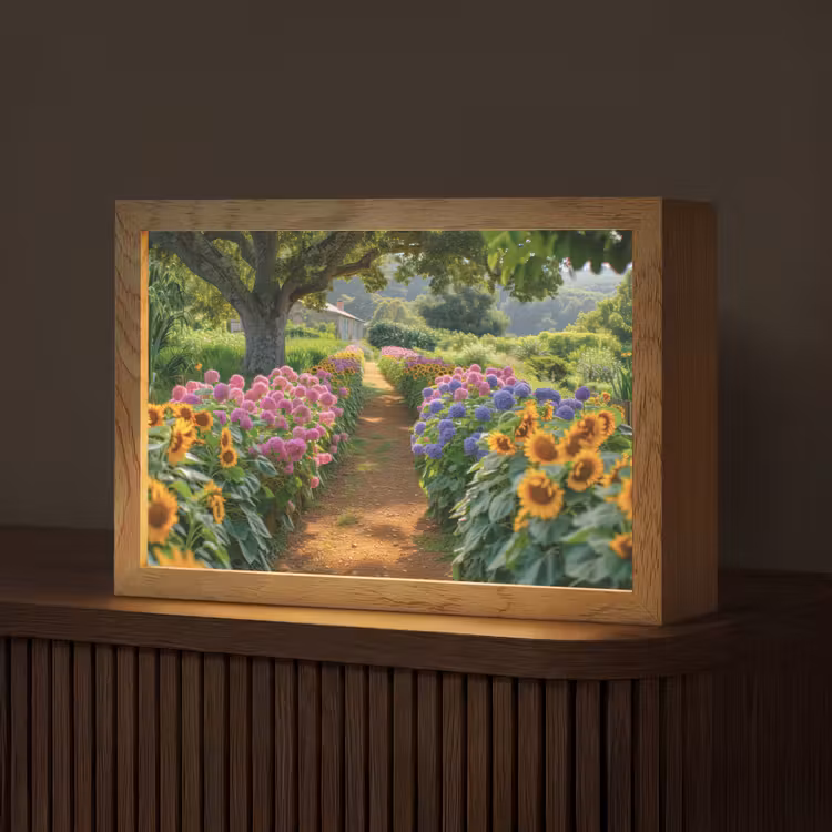Bloemen - Pad - Zonnebloemen - Tuin - Hortensia Light Box met kabel (Tafellamp) klein -z3d_website