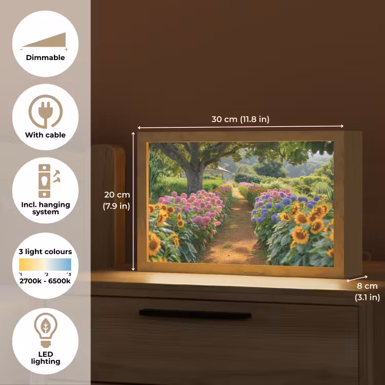 Bloemen - Pad - Zonnebloemen - Tuin - Hortensia Light Box met kabel (Tafellamp) klein -USP_EN