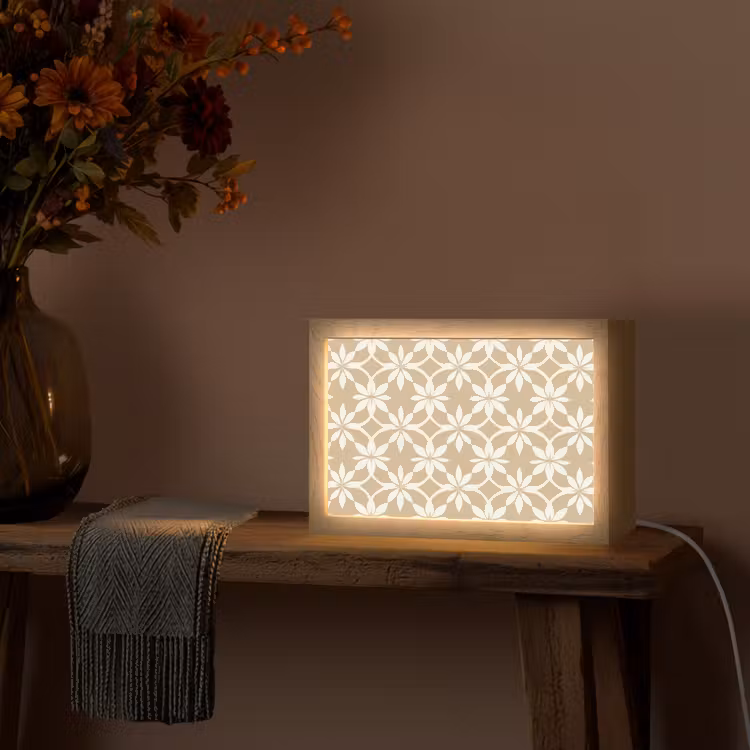 Bloemen - Patroon - Beige Light Box met kabel (Tafellamp) klein 924 -sfeer4