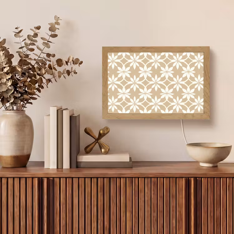 Bloemen - Patroon - Beige Light Box met kabel (Tafellamp) klein 924 -sfeer2