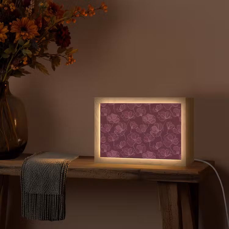 Bloemen - Patroon - Bordeauxrood Light Box met kabel (Tafellamp) klein 924 -sfeer4