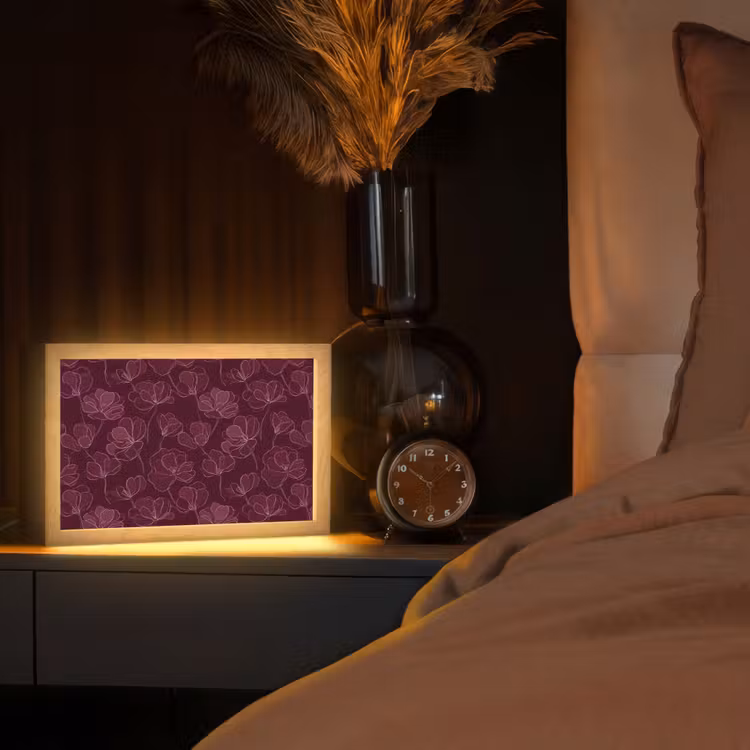 Bloemen - Patroon - Bordeauxrood Light Box met kabel (Tafellamp) klein 924 -sfeer1