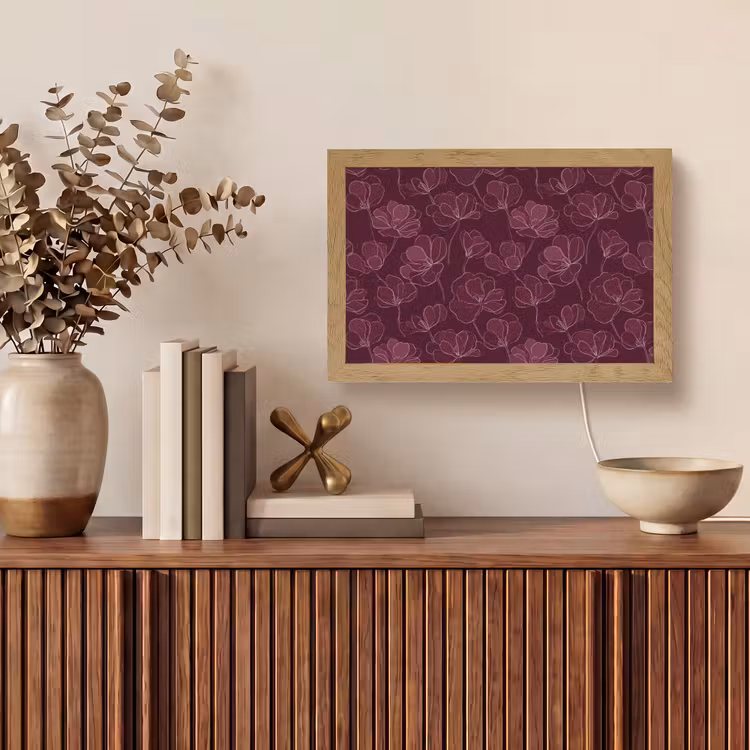 Bloemen - Patroon - Bordeauxrood Light Box met kabel (Tafellamp) klein 924 -sfeer2