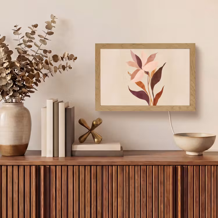 Bloemen - Blaadjes - Minimalistisch - Roze Light Box met kabel (Tafellamp) klein -sfeer2
